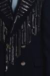 Buy_Line Out Line_Navy Suiting Beads, Sequins Shard Double-breasted Blazer 