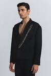 Line Out Line_Black Suiting Beads Gleam Blazer _Online_at_Aza_Fashions