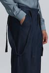 Shop Line Out Line Navy Denim Structured Suspender Trouser Online at Aza Fashions Shop_Line Out Line_Navy Denim Structured Suspender Trouser _Online_at_Aza_Fashions