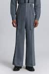Buy Line Out Line Gray Denim Structured Suspender Trouser Online at Aza Fashions Buy_Line Out Line_Gray Denim Structured Suspender Trouser _Online_at_Aza_Fashions