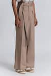 Buy_Line Out Line_Beige Denim Piping Modulus Pleat Trouser _Online_at_Aza_Fashions