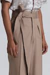 Shop_Line Out Line_Beige Denim Piping Modulus Pleat Trouser _Online_at_Aza_Fashions