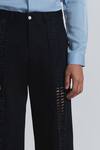 Line Out Line Navy Denim Cut Work Laser-cut Panel Trouser at Aza Fashions Line Out Line_Navy Denim Cut Work Laser-cut Panel Trouser _at_Aza_Fashions
