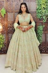 Buy_Amaltas Couture_Mint Organza Mirrors, Embroidery, Gota Patti, Zari, Leather Work Lehenga Set _at_Aza_Fashions