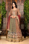 Shop_Amaltas Couture_Green Crepe, Net Embroidery, Beads, Stones, Dori Marodi Work Lehenga Set _Online_at_Aza_Fashions