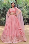 Buy_Amaltas Couture_Peach Georgette Sequins, Embroidery Square Neck Lehenga Set _at_Aza_Fashions