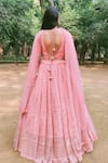 Shop_Amaltas Couture_Peach Georgette Sequins, Embroidery Square Neck Lehenga Set _at_Aza_Fashions