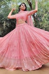 Amaltas Couture_Peach Georgette Sequins, Embroidery Square Neck Lehenga Set _Online_at_Aza_Fashions