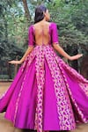 Shop_Amaltas Couture_Purple Silk, Brocade Embroidery, Zari V-neck Banarasi Lehenga Set _at_Aza_Fashions