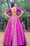 Shop_Amaltas Couture_Purple Silk, Brocade Embroidery, Zari V-neck Banarasi Lehenga Set _Online_at_Aza_Fashions