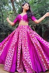 Amaltas Couture_Purple Silk, Brocade Embroidery, Zari V-neck Banarasi Lehenga Set _at_Aza_Fashions