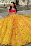 Amaltas Couture_Yellow Organza, Silk Zari, Sequins, Embroidery Sweetheart Weaving Lehenga Set _Online_at_Aza_Fashions
