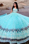 Buy_Amaltas Couture_Sky Blue Net Embroidery, Sequins, Zari Sweetheart Neck Thread Lehenga Set _Online_at_Aza_Fashions