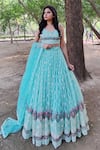 Buy_Amaltas Couture_Sky Blue Net Embroidery, Sequins, Zari Sweetheart Neck Thread Lehenga Set _at_Aza_Fashions