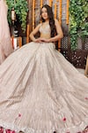 Amaltas Couture_Pink Net Sequins, Beads, Embroidery V-neck And Cutdana Lehenga Set _at_Aza_Fashions
