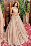 Shop_Amaltas Couture_Pink Net Sequins, Beads, Embroidery V-neck And Cutdana Lehenga Set _at_Aza_Fashions