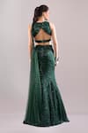 Shop_Samyukta Singhania_Emerald Green Net, Lycra Sequins, Embroidery Round Neck Wavy Hand Lehenga Set _at_Aza_Fashions