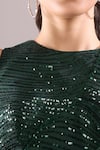 Buy_Samyukta Singhania_Emerald Green Net, Lycra Sequins, Embroidery Round Neck Wavy Hand Lehenga Set 