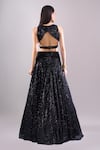 Shop_Samyukta Singhania_Black Net, Lycra Sequins, Embroidery Round Neck Hand Lehenga Set _at_Aza_Fashions