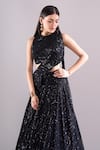 Samyukta Singhania_Black Net, Lycra Sequins, Embroidery Round Neck Hand Lehenga Set _at_Aza_Fashions
