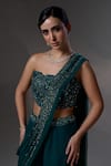 Shop_Jade By Ashima_Teal Organza, Shantoon Embroidery, Beads, Sequins Nora Corset Sharara Set _at_Aza_Fashions