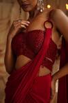 Shop Jade By Ashima Maroon Crepe, Organza Beads, Pearls Chloe Drape Saree With Embellished Blouse at Aza Fashions Shop_Jade By Ashima_Maroon Crepe, Organza Beads, Pearls Chloe Drape Saree With Embellished Blouse _at_Aza_Fashions