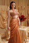 Shop_Jade By Ashima_Orange Organza, Net, Satin Crystals, Pearls, Beads, Embroidery Drape Saree Set _at_Aza_Fashions