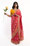 Buy_Amaltas Couture_Pink Georgette Gota Patti, Zari, Embroidery V-neck Bandhej Saree With Blouse _at_Aza_Fashions
