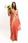 Buy_Amaltas Couture_Pink Georgette Gota Patti, Zari, Beads, Bandhej Resham Woven Saree With Blouse _at_Aza_Fashions