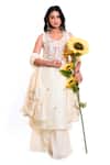 Buy_Amaltas Couture_Off White Chanderi Embroidery, Gota Patti Round Neck Kurta Sharara Set _at_Aza_Fashions