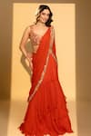Dajwaree_Orange Georgette Mirrors, Zari, Stones Sunehri Ruffled Lehenga Saree With Blouse _Online_at_Aza_Fashions