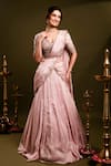 Buy_Dajwaree_Pink Tissue Embroidery, Zari, Pearls, Ragini Lehenga Saree And Blouse Set _at_Aza_Fashions