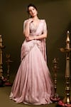 Shop_Dajwaree_Pink Tissue Embroidery, Zari, Pearls, Ragini Lehenga Saree And Blouse Set _Online_at_Aza_Fashions