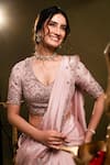 Shop_Dajwaree_Pink Tissue Embroidery, Zari, Pearls, Ragini Lehenga Saree And Blouse Set 