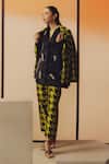 Buy_Kavya Singh Kundu_Green Silk Jacob Houndstooth Blazer And Pant Set _Online_at_Aza_Fashions