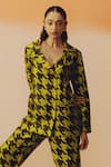 Shop_Kavya Singh Kundu_Green Silk Jacob Houndstooth Blazer And Pant Set _Online_at_Aza_Fashions