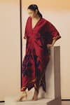 Kavya Singh Kundu_Magenta Silk Embroidery, Piping V-neck Mona Hand Kaftan _Online_at_Aza_Fashions