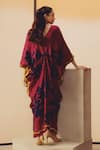 Shop_Kavya Singh Kundu_Magenta Silk Embroidery, Piping V-neck Mona Hand Kaftan _at_Aza_Fashions