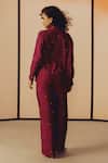 Shop_Kavya Singh Kundu_Magenta Silk Beads Collared, V-neck Mason Hand Embroidered Shirt And Pant Set _at_Aza_Fashions