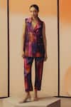 Buy_Kavya Singh Kundu_Purple Silk Fringe Mave Abstract Print Blazer With Pant _at_Aza_Fashions