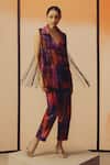 Shop_Kavya Singh Kundu_Purple Silk Fringe Mave Abstract Print Blazer With Pant _Online_at_Aza_Fashions