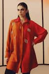 Buy_Kavya Singh Kundu_Rust Silk Beads, Embroidery Collared Wen Two-tone Hand Shirt _at_Aza_Fashions