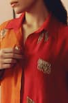 Buy_Kavya Singh Kundu_Rust Silk Beads, Embroidery Collared Wen Two-tone Hand Shirt _Online_at_Aza_Fashions
