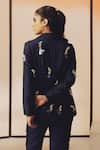 Buy_Kavya Singh Kundu_Navy Silk Embroidery, Sequins, Beads Troy Hand Blazer And Pant Set _Online_at_Aza_Fashions