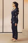 Shop_Kavya Singh Kundu_Navy Silk Embroidery, Sequins, Beads Troy Hand Blazer And Pant Set _Online_at_Aza_Fashions