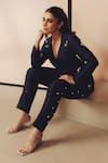 Kavya Singh Kundu_Navy Silk Embroidery, Sequins, Beads Troy Hand Blazer And Pant Set _at_Aza_Fashions