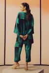 Shop_Kavya Singh Kundu_Teal Silk Beads V-neck River Hand Block Print Top With Pant _at_Aza_Fashions