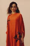 Kavya Singh Kundu_Rust Silk Embroidery Round Neck Bela Hand Kurta Set _Online_at_Aza_Fashions