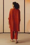 Shop_Kavya Singh Kundu_Rust Silk Embroidery Round Neck Bela Hand Kurta Set _at_Aza_Fashions