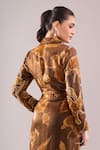Shop_Samyukta Singhania_Brown Satin, Organza Embroidery, Beads Hand Print Blazer And Draped Skirt Set 